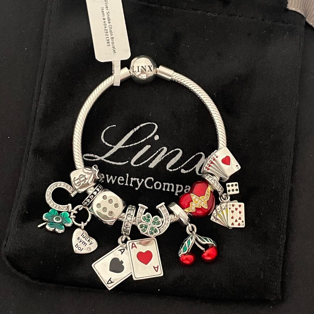 Linx Snake Chain Bracelet With Gambling And Casino Themed Charms 169$